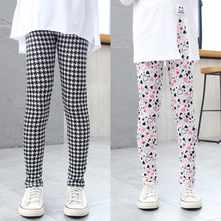 Girls' pants summer thin children's stretch leggings baby milk silk printed long pants no Pilling