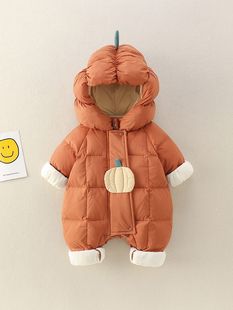 Winter Baby Down Jacket for Boys and Girls Baby Casual All-in-one Winter Cartoon Cute Pumpkin-shaped Hooded Climbing Suit