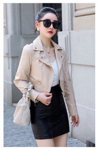 Fried Street High Sense Motorcycle Black Small Leather PU Coat Women's Spring and Autumn 2023 New Short Jacket Top Small