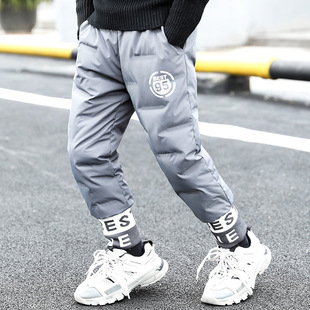 Children's clothing 2023 winter new boys letter casual pants children's western style plus velvet warm children's pants a generation of hair