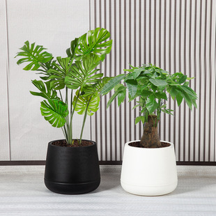 Factory wholesale round plastic flower pot black large size gardening planting pot white with tray double layer green plant pot