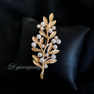 Western Antique Cuifali Pin Middle vintaga Corsage Vintage Pearl Leaves Clothing Accessories Brooch