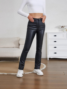 Black Wet Feeling Coated Flared Pants Slim-Fit High Elastic Tight Women's Trousers Mid-Waist Cross-Border New