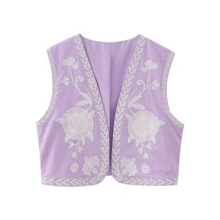 Foreign Trade 2024 Summer New European and American Cross-border Women's Clothing Ethnic Style Vest Embroidered Multicolor Cardigan Vest