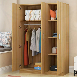 Wardrobe Storage Storage Household Bedroom Wardrobe Three-door Modern Simple Solid Wood Small Cabinet for Rental Room