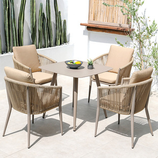Nordic Outdoor Furniture Rattan Chair Combination Homestay Wood Plastic Casual Furniture Balcony Garden Courtyard Outdoor Rattan Table and Chair