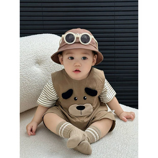 Baby's Summer Short-sleeved Overalls suit 2025 New Male Baby Cartoon Puppy Summer Out One-piece Climbing Suit