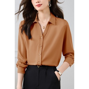 4-color real shot long sleeve purple shirt women's design sense niche acetate shirt 24 new style Inner French top
