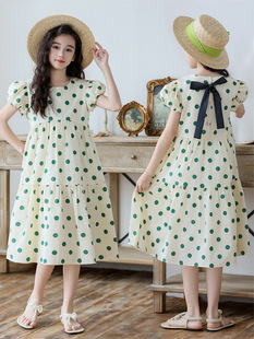 Children's Girls Dress Summer Short-sleeved Polar Dot Dress 2024 Korean New Children's Little Girl's Holiday Dress