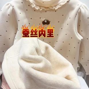 Girl's 2024 Lace Half High Collar One-piece Fleece Base Shirt Baby's Winter Western Style Thickened Silk Top