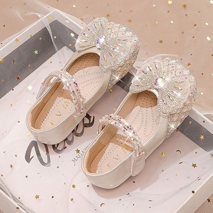Genuine Leather Girl Princess Shoes 2024 Spring and Autumn New Children's Shoes Crystal Shoes Soft Bottom Leather Shoes Baby Girl Shoes