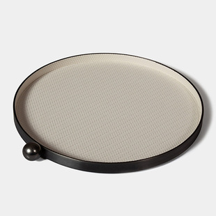 Modern Light Luxury Leather Metal Disc Storage Tray High-end Living Room TV Cabinet Hotel Desktop Decorations