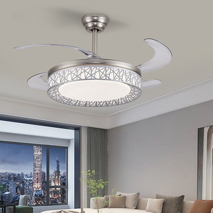 Light Luxury Simple Fan Light Invisible Fan Leaf Living Room Dining Room Ceiling Fan Bedroom Quiet Frequency Conversion Zhongshan Lamps Fan Light