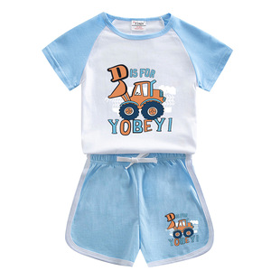 Boys summer new boys sports suit short sleeve jacket shorts summer baby children's clothing thin a generation of hair