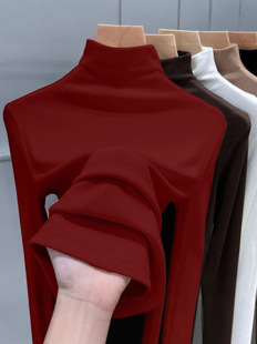 180g Threaded Semi-high Collar Base Shirt Women's New Spring Autumn and Winter Fashion Long Sleeve T-shirt Slim Fit Velvet Inner Top