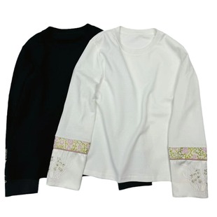 Freesia 2024 spring and summer new gentle intellectual two-color acetate Song Jin stitching cuff jacquard long sleeve T-shirt