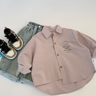 Maibao Children's Shirt 2025 Spring New Boys and Girls Baby Letter Lapel Top Shirt Korean Children's Spring Clothes