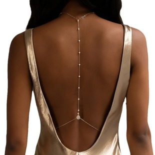 European and American temperament Bridal Pearl back chain simple diamond sexy body chain wedding jewelry body chain