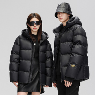 Black gold white duck down jacket short 2024 Winter Korean style thick hooded stand collar versatile men and women couple coat