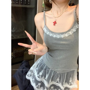 Grey Camisole Women's Spring and Summer 2025 New Sleeveless White Lace High-grade Base Top for Women