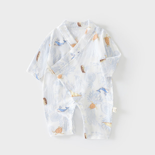 Baby's Gauze One-piece Suit Baby's Summer Ultra-thin Long-sleeved Pure Cotton Harper Children's Summer Air-conditioning Suit Newborn Climbing Suit