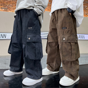 Boys' Spring and Autumn Overalls Children's Casual Pants 2024 New Arrival Boys Loose Straight All-Match Trendy Cool Trousers