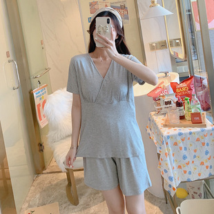 Maternal Short-sleeved Pajamas for Lactating Pregnant Women Nursing Home Clothes Summer Postpartum Pregnancy Shorts suit