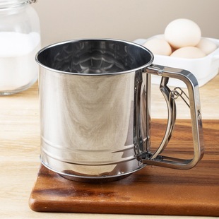 Semi-automatic handheld stainless steel flour sieve double-layer ultra-fine sugar powder sieve filter screen flour cup baking tool