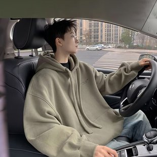 Heavy Weightweight Sweatshirt Men's Hooded Autumn and Winter Simple American Retro Vintage Trendy Brand Loose Velvet Hoodie Jacket