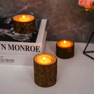 Cross-border Creative Handmade Log Candle Holder Retro European Style Candle Holder Home Wedding Set Decoration Wholesale