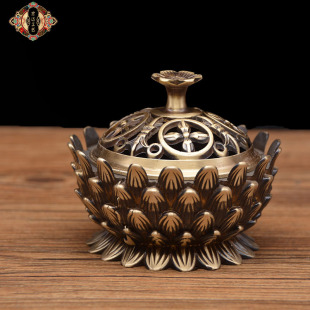 Hongda brass die-casting Lotus stove home Buddha statue worship incense burner copper stove ornaments