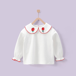 Ku Baby Girl's Autumn New White Shirt Baby Girl's Cute Ribbon Lapel Top Girl's Inner Shirt