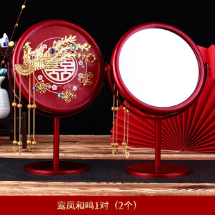 Wedding dowry mirror a pair of bride woman dowry red makeup mirror comb set equipment wedding supplies