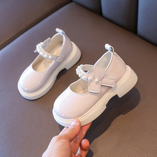 Baby girl Pearl Western style flower girl leather shoes 2024 Spring and Autumn New Girl sweet princess shoes non-slip single shoes