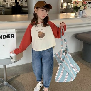 Girls' Jeans Children's Wear 2024 Spring and Autumn New Style Girl's Spring Carrot Pants Big Children's Spring Wear Children's Pants