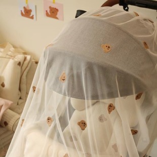 Korean ins Baby Stroller Embroidered Bear Mosquito Net Anti-mosquito Net Full Cover Breathable Cover Sand Bugs