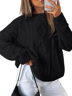 Cross-border New European and American Solid Color Loose Casual Knitted Sweater Amazon Autumn and Winter Round Neck Pullover Twisting Sweater Women