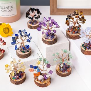 Cross-border Amazon temu Heyin Wood Base Crystal Life Tree suit Fortune Tree Office Home Decorations