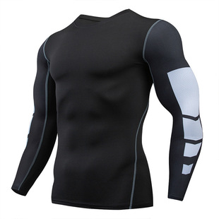 in stock men's quick-drying fitness long-sleeve breathable sweat-wicking high elastic tight running football basketball sports fitness suit