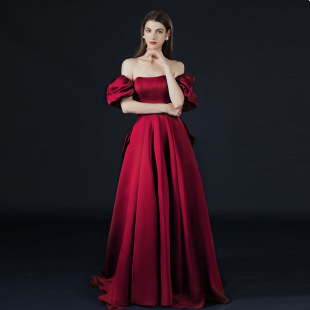 Toast Dress Bride High-grade Double-sided Satin Princess at large Red Light Luxury Engagement Banquet Evening Dress Dress