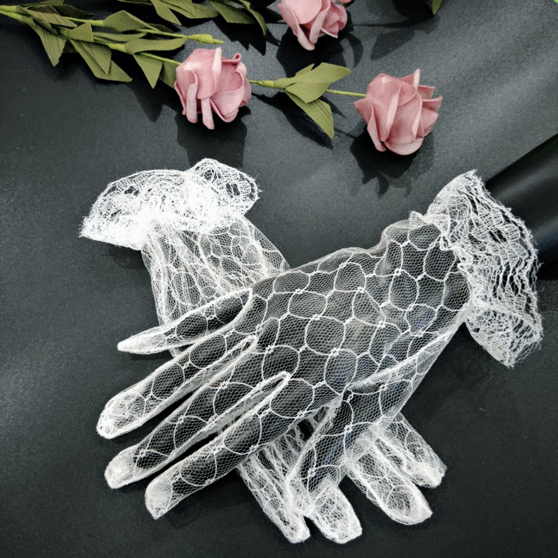 Wholesale White Banquet Short Gloves Wedding Dress Lace Mesh Evening Tea Party Lotia Lolita Gloves