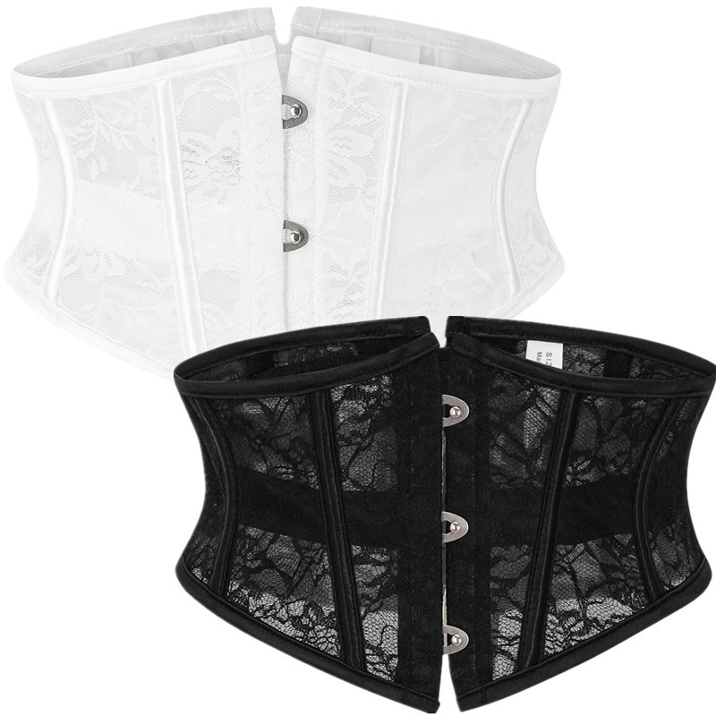 Ultra-Short 16cm 3-Button Fishbone Ultra-Thin Lace See-Through Outer Corset Lolita Palace Body-Shaping Girdle