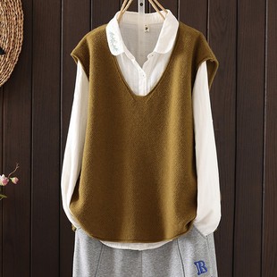 Artistic Knitted Vest Women's Autumn and Winter New Stacked Wear Fashionable Outer Waistcoat Loose Large V-neck Sleeveless Sweater Vest