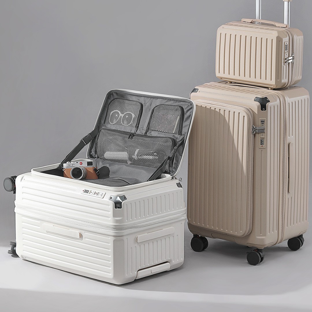 Side-opening large-capacity expandable five-wheel luggage suitcase for men and women, carry-on trolley case with combination lock, mother-and-child travel case