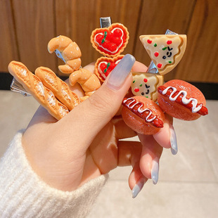 Funny food hairpin female clip headdress cute duckbill clip side bangs pizza hot dog bread Internet celebrity hairpin