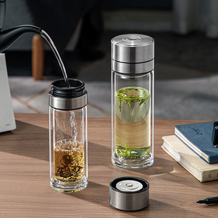 One-Click Opening Car Double-Layer Glass Men's Office Insulated Water Cup Tea Cup Quick-Opening Tea Separation Cup