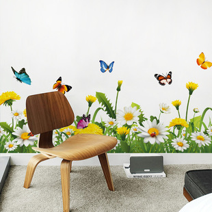 Flowers and Plants Fresh and Beautify Wall Bedside Living Room Spring Flowers and Grass Butterfly Wall Stickers YH27001AB
