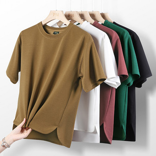 SOURCE manufacturers heavy short-sleeved T-shirt summer simple casual pullover men's top T solid color round neck all-matching men