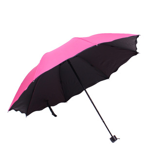 Factory wholesale sunshade hand open three fold black rubber umbrella LOGO sunscreen folding water flowering advertising gift umbrella