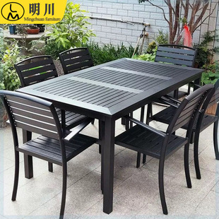 Factory wholesale outdoor plastic wood table and chair waterproof sun protection outdoor leisure simple milk tea shop tea room table and chair combination